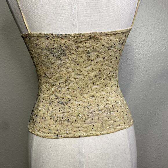 Rare Vintage 90's Forever 21 Bedazzled Gold Lace Glam Grunge Rouched Tank Top - Picture 11 of 16